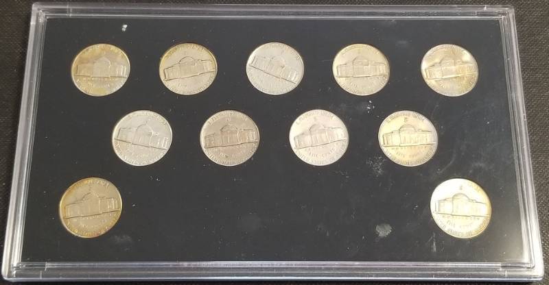 COMPLETE SET OF US WWII SILVER WAR NICKELS IN CAPITAL HOLDER