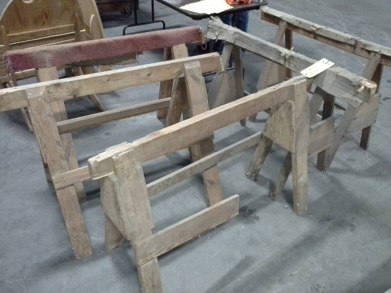 lot 4100 image: Five Wooden Sawhorses