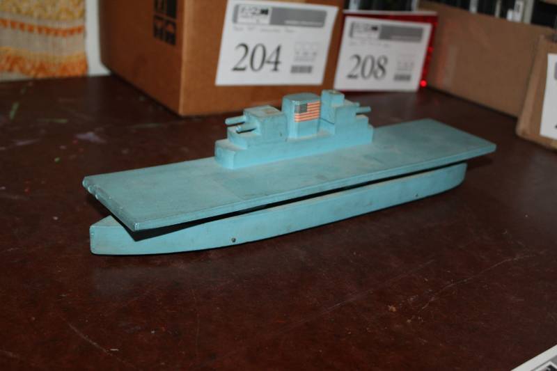 lot 223 image: Velasco Toy Co. Velmade Vintage Wood U.S.S. Hornet Aircraft Carrier