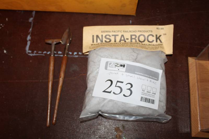 lot 253 image: Sierra Pacific Railroad Products Insta-Rock Model Railroad Rock, Scale Model Shovel and Rake