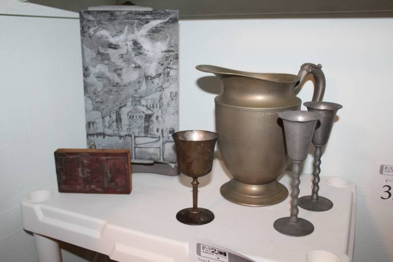 lot 337 image: Pewter Goblets, Pewter Pitcher, Table Art