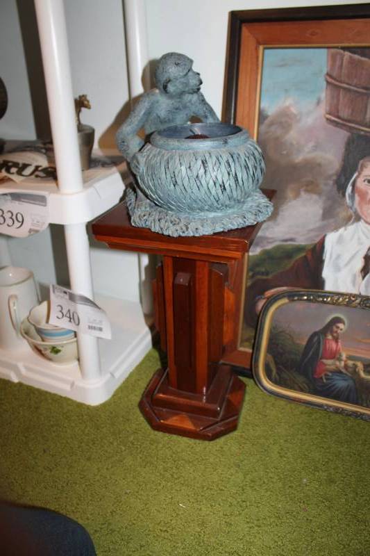 lot 345 image: Monkey Candle Holder, Wood Podium Display Stand