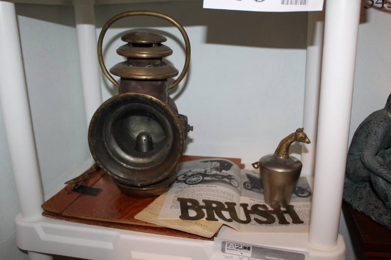 lot 339 image: Home Dcor - Lamp, Cup, 1908 brush automobile lamp and name plate, And More