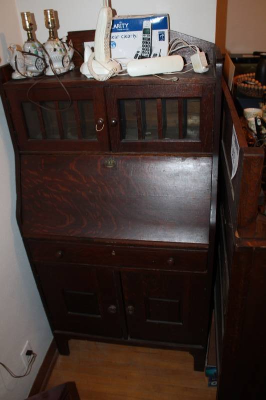 lot 201 image: Mission Style Wood Secretary Desk with Fold-Down Lid, 2-Doors