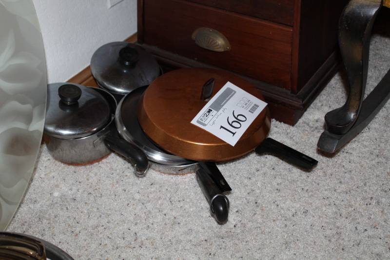 lot 166 image: Copper-Bottom Pans with Lids