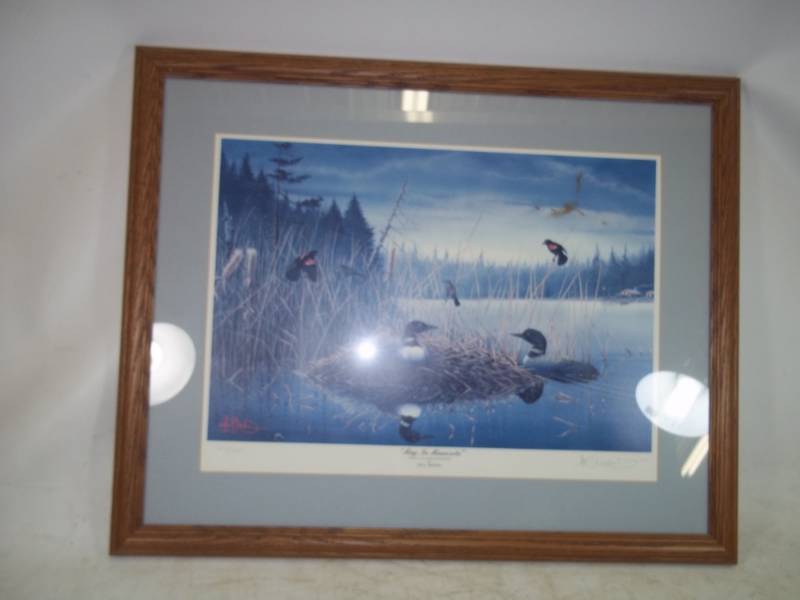 lot 104 image: Les C Kouba Frames loon print 4745000  22 x 27