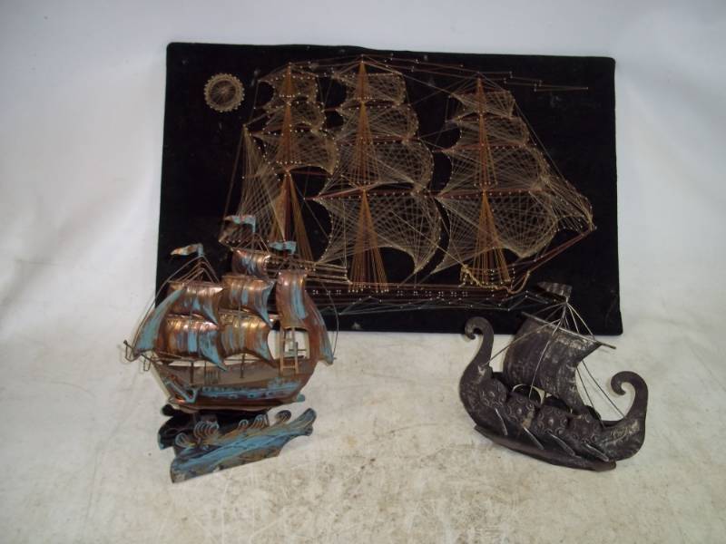 lot 124 image: Ship Wall Dcor, Ship Music Box and Tin Ship