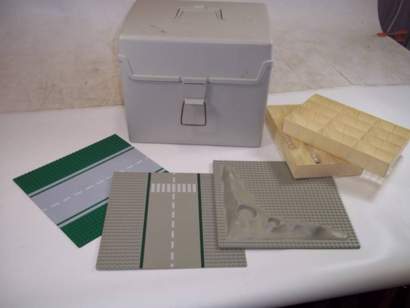 lot 151 image: Lego Base Plates, Hot wheels holders and file box