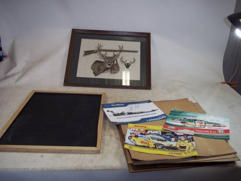 lot 175 image: Hunting Print, Caulk board and Framing glass with Race prints