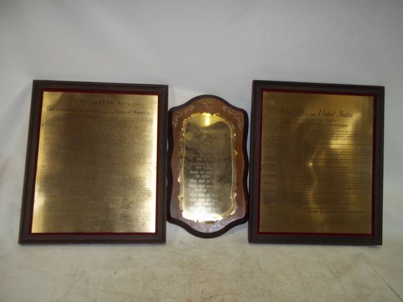 lot 178 image: Framed Tins of Ten Commandment and Constitution