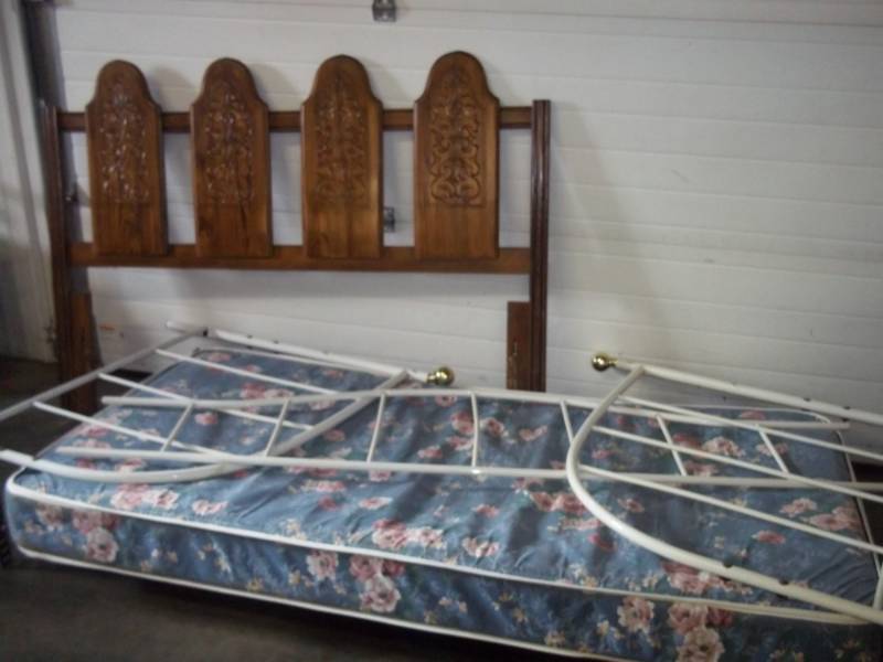 lot 209 image: Day bed with a headboard with frame and free Mattress
