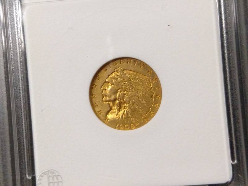 lot 2 image: 1908 $2 12 Indian Head Gold Coin...