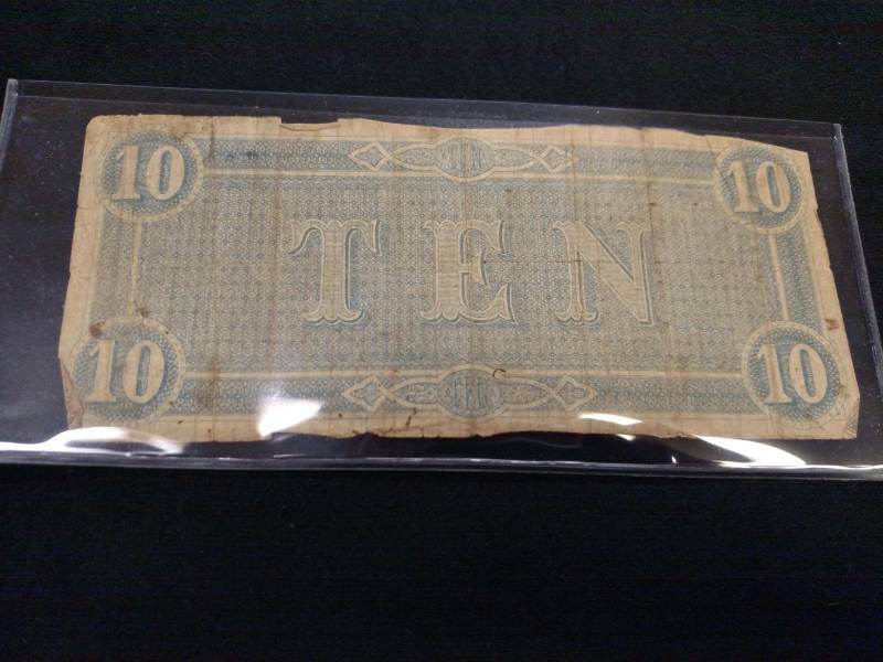 lot 61 image: 1864 Large Size $10 Confederate Sta...