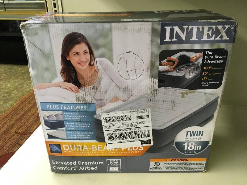 lot 204 image: Intex Comfort Plush High Rise Profile Air Mattress w Built-in Pump,Retail $59.99