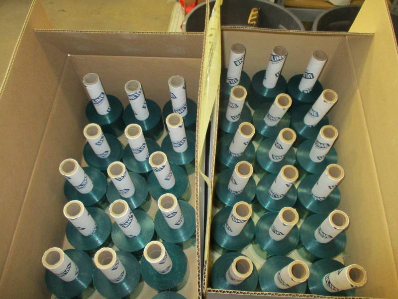 lot 60 image: 3 x 1000 80ga Red Stretch Film wDispenser