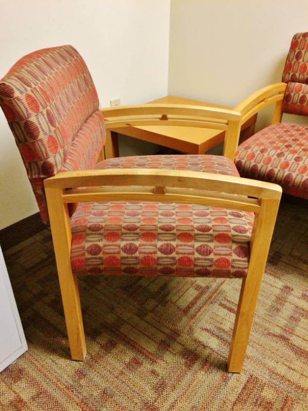 lot 40 image: MSRP $1500&nbspHigh Quality OFS HB Wood Upholstered Back & Seat Guest Chair 300lb Capacity - Like New Condition