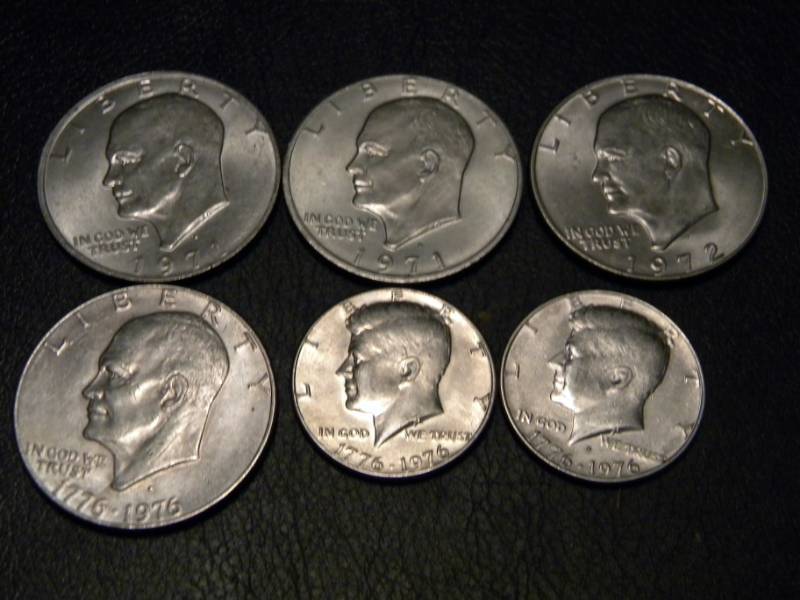 4 Eisenhower Dollars & 2 Kennedy Half Dollars
