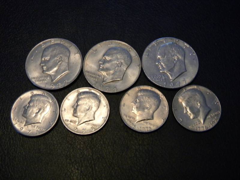 3 Eisenhower Dollars & 4 Kennedy Half Dollars