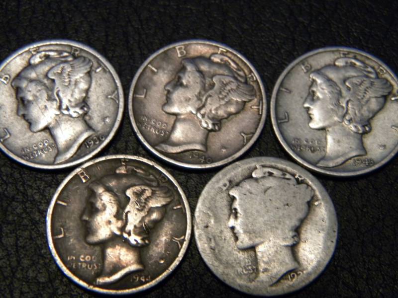 5 Mercury Silver Dimes