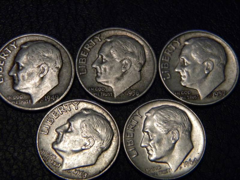 5 Roosevelt Silver Dimes