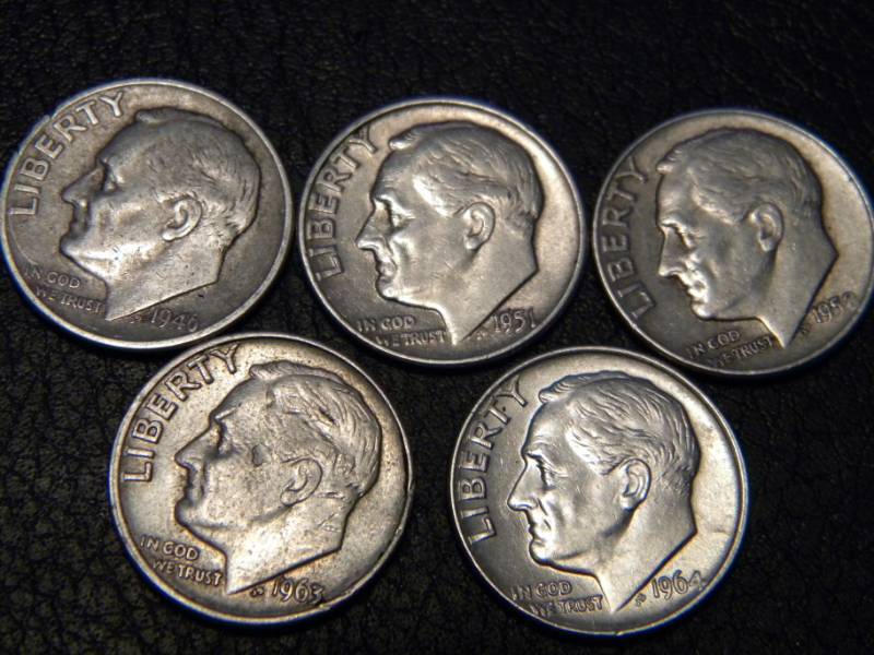 5 Roosevelt Silver Dimes