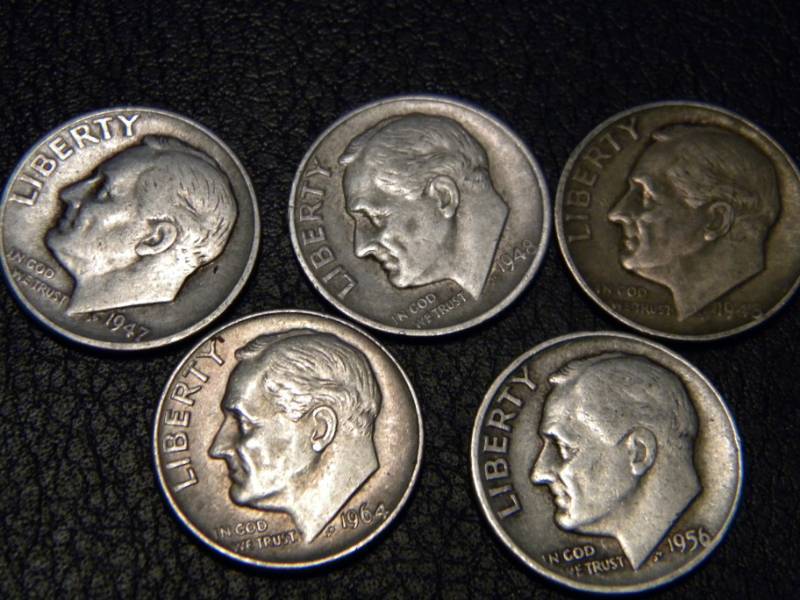 5 Roosevelt Silver Dimes