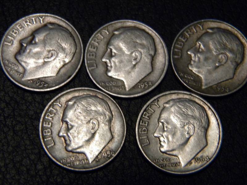 5 Roosevelt Silver Dimes
