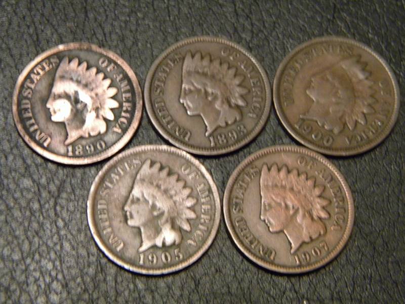 5 Indian Head Pennies
