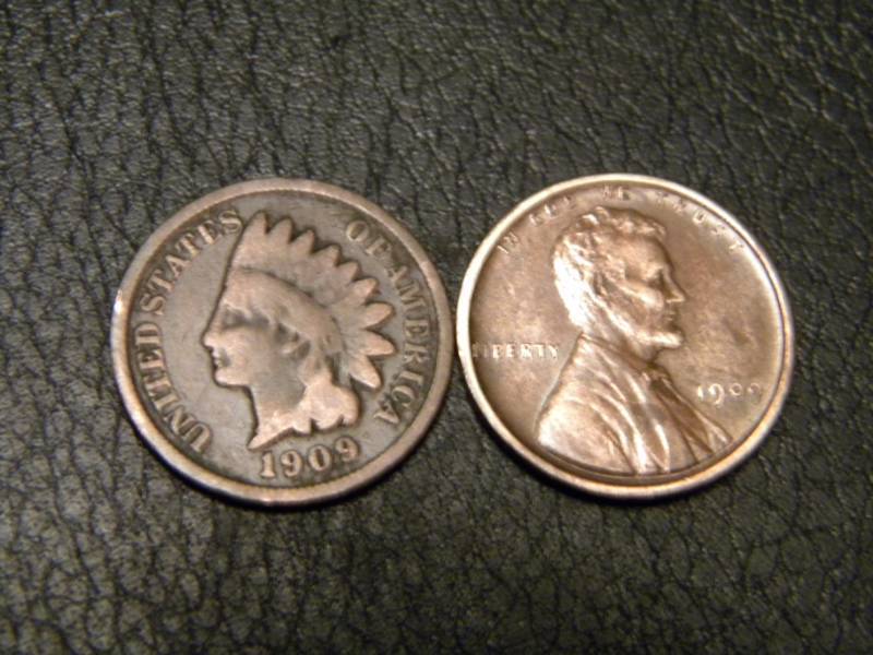 1909 Indian Head Penny & 1909 VDB Wheat Back Penny