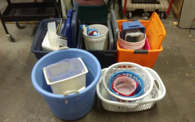 lot 30 image: Large Lot Of Assorted Totes, Some Lids, Buckets, Bins & Baskets