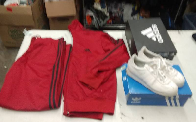 1-Pair Adidas Shoes Size 5, Adidas Track Suit Size Med.