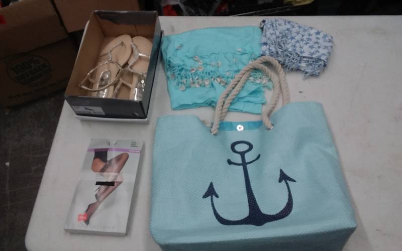 Anchor Beach Bag, 2-Beach Wraps, Sandals Size 7, Stockings
