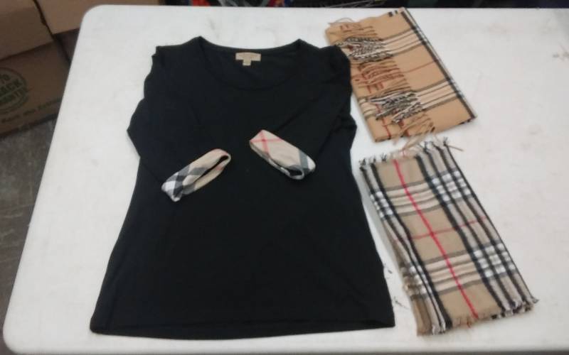 Burberry Shirt Ladies Size Med, 2-Knock-Off Scarves
