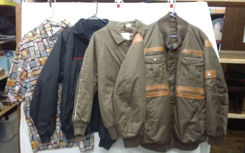 3-Mens Jackets-Designer Al Wissam Leather Trim Size 5X, UPS Jacket Size XL 4648, Honeywell 2X, Columbia Fishing Lure Shirt Size 2X