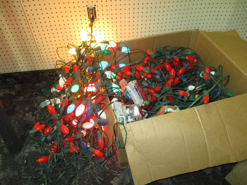 lot 26 image: whole box of the old largelights, most of them work and there are a lot of extra bulbs