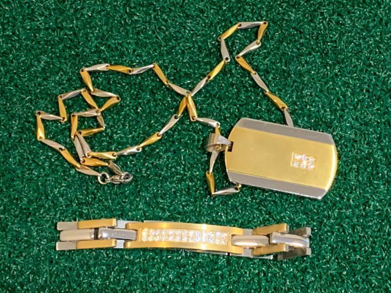 lot 24 image: Mens Dog Tag Necklace & Bracelet