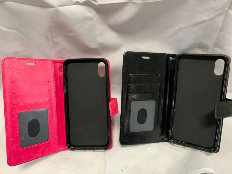 lot 42 image: Lot of 2 PinkBlack Iphone X Max Leather Wallet Cases
