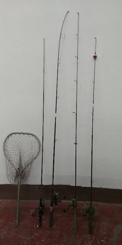 lot 49 image: Four Fishing Rod & Reel set with net