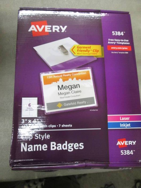lot 43 image: 5 Boxes of Avery 5384 Clip Style Na...