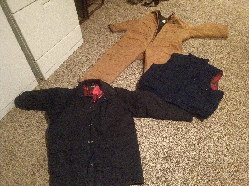 lot 53 image: Flannel Lined Jacket, Flannel Lined Vest, Full Body Insulated Duck Coverall