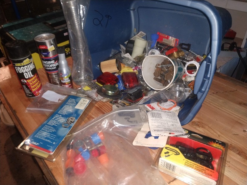 lot 85 image: Vintage and New Old Stock of Car Accessories and Blue Tote