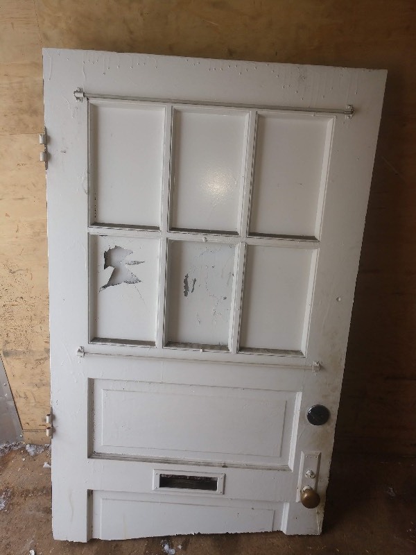 Antique Six Pane Glass Farmhouse Door With Mail Slot Door Is Cut