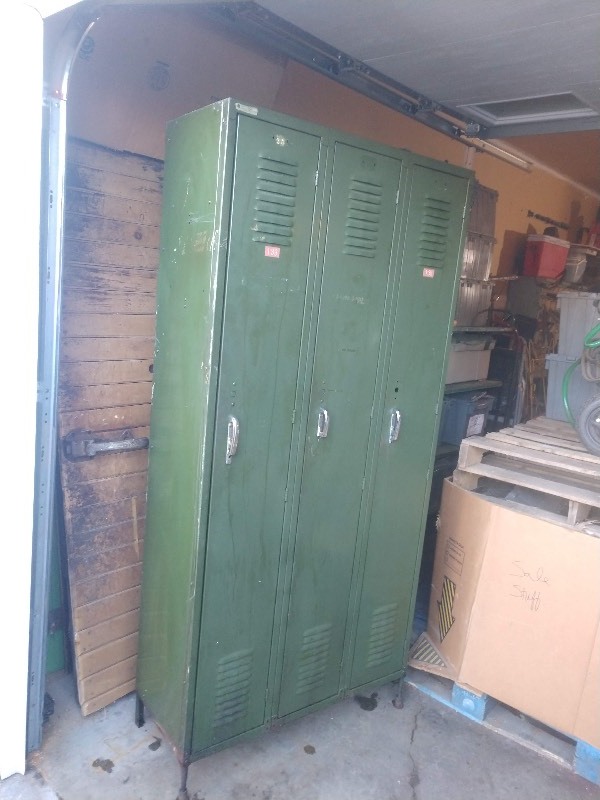 lot 143 image: Vintage Three Door Industrial Lockers