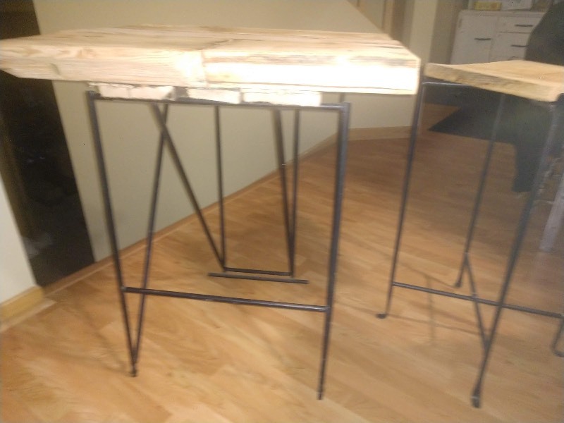 lot 147 image: Two Douglas Fir Rod Iron Tables