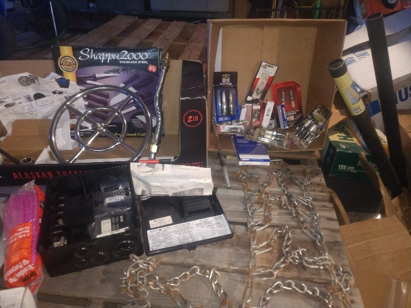 lot 61 image: Supervent Max All Fuel Attic Insulation Shield Part No. JSC6AIS Chimney Part and Various Tire Accessories