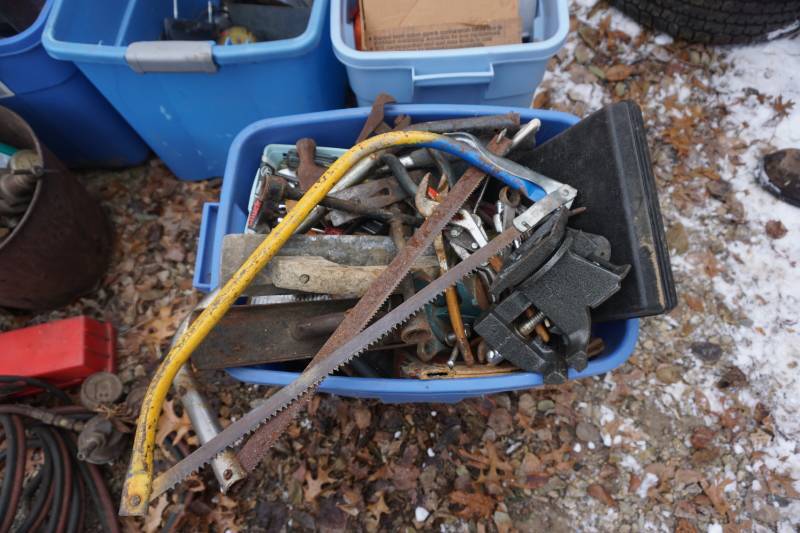Large Lot of Assorted Hand Tools, Torch Hoses, and Hardware