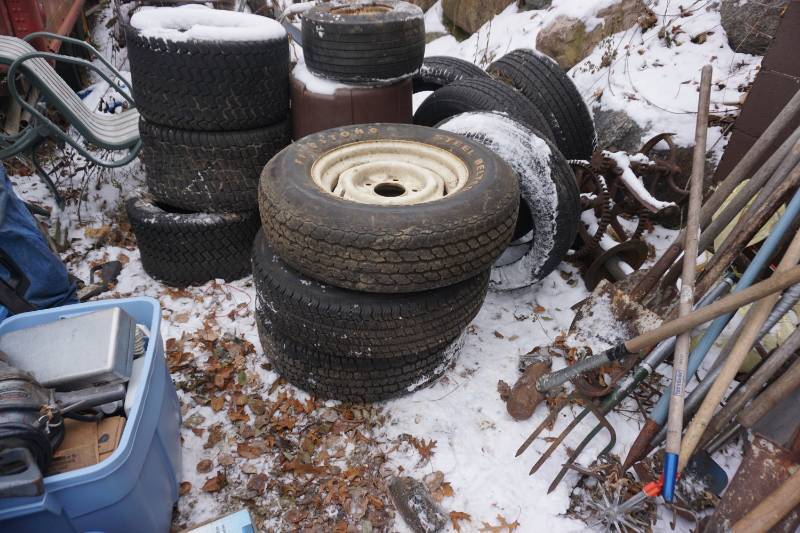Lot of Assorted Trailer, Mower, and Cart Tires With Some Rims