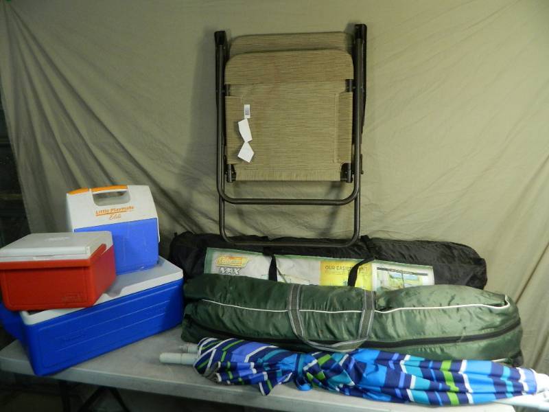 Tents, Coolers, Chair, Umbrella