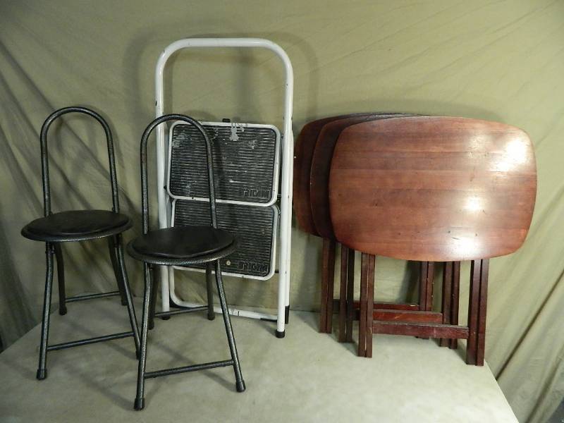 TV Trays, Step Stool, Pair of Stools