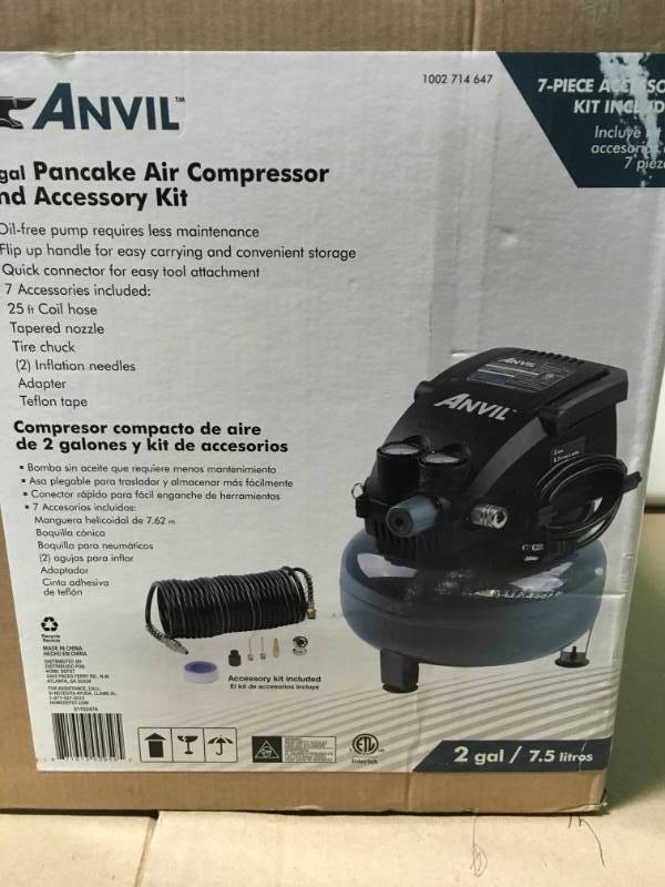 lot 2 image: ANVIL 2G Pancake Air Compressor with 7-Piece Accessories Kit not used